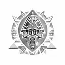 aztec warrior with piramid in the background  tattoo design idea