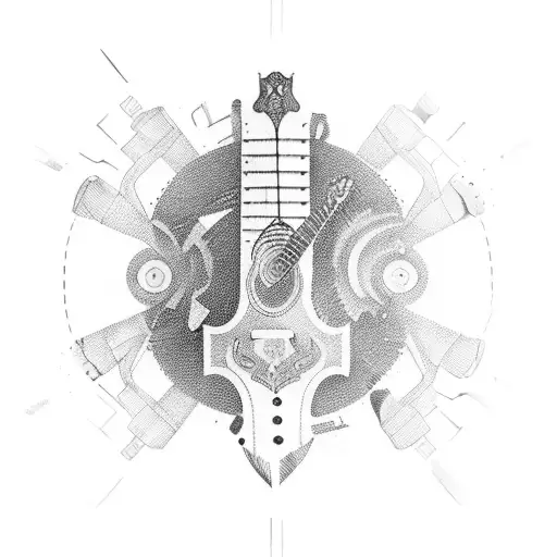 A machinist's tools arranged in the shape of a guitar tattoo design idea