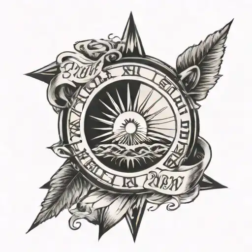 rising sun with banner of Roman numeral dates: 2008, 2013, 2017, 2020 tattoo design idea