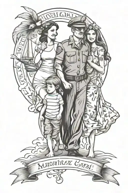 marriage. 3 children. cruising. beach. travel. military.   tattoo design idea
