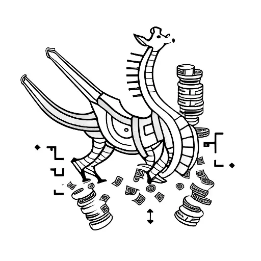 A mechanical cervidae surrounded by stacks of money tattoo design idea