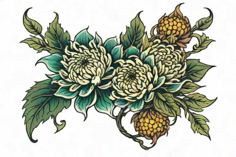 chrysanthemum tangled together tattoo design idea