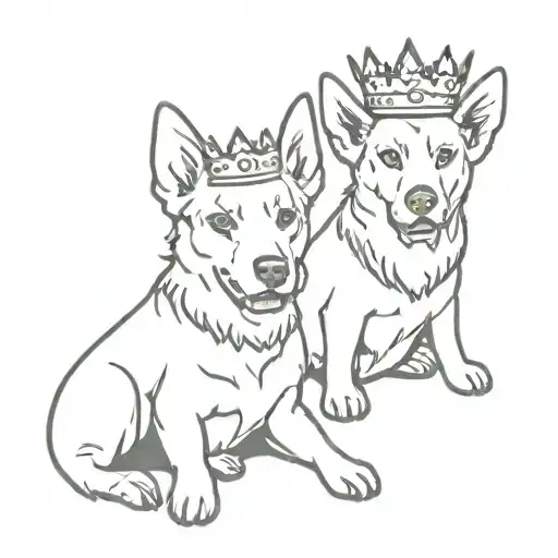 two dogs sitting together /black and white) with a blue angel crown in the head  tattoo design idea