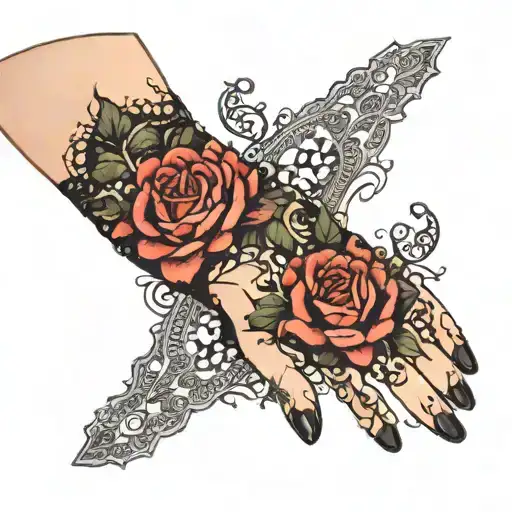 fingerless lace gloves tattoo design idea