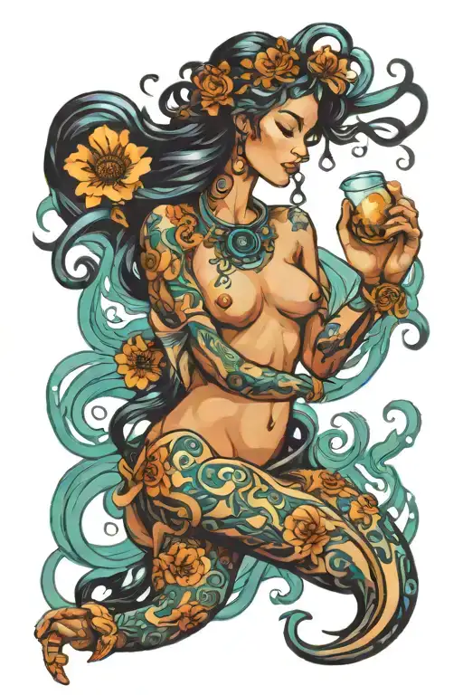 aquarius woman healer connected to worlds one god tattoo design idea