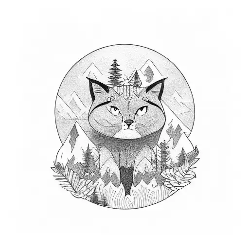 Forest Round Nature Cat tattoo design idea