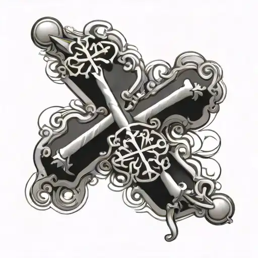 Design a tattoo featuring a Russian orthodox cross intertwined with symbols representing your grandfather's favorite things tattoo design idea