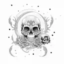 moon skull books tattoo design idea