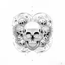 moon skull books tattoo design idea