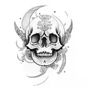 moon skull books tattoo design idea
