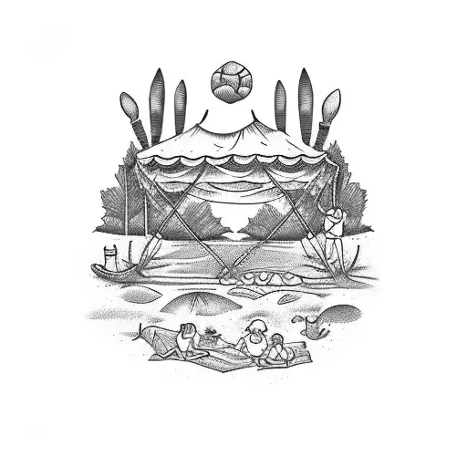 A family picnic at the beach tattoo design idea