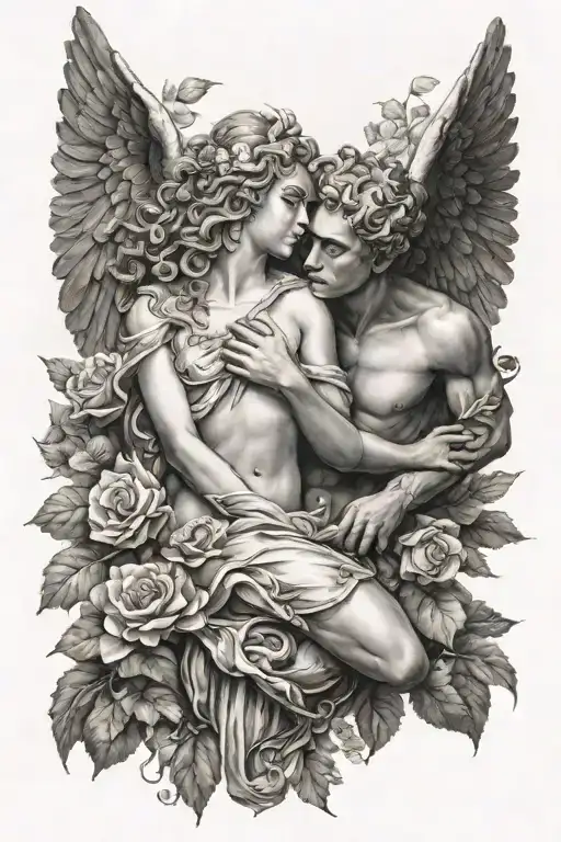 classical mythology, Eros and psyche, art tattoo design idea