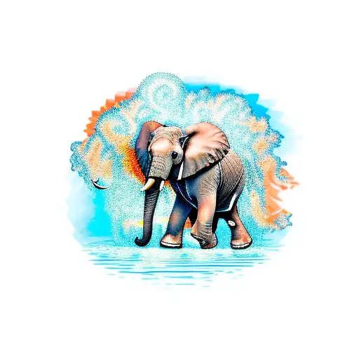 cheerful elephant with a trunk up tattoo design idea