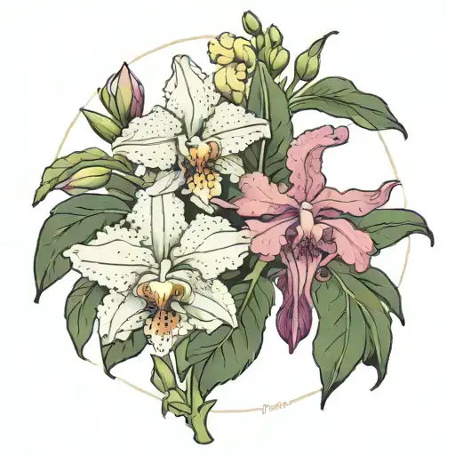 Achillea Layla & Cattleya tattoo design idea