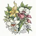 Achillea Layla & Cattleya tattoo design idea