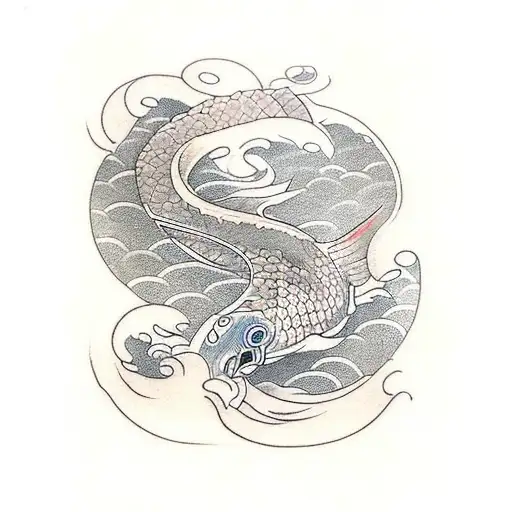 I need a sketch of a sleeve in the traditional Japanese style, with carp, lotus and waves tattoo design idea