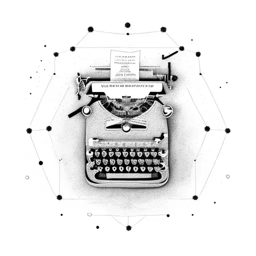 A typewriter surrounded by a constellation of stars tattoo design idea