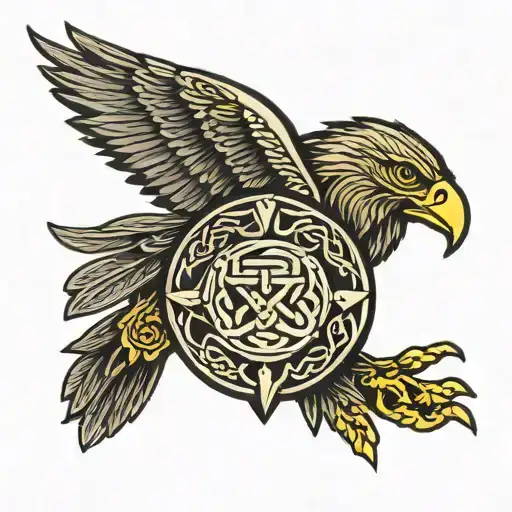 traditional style celtic peace knot and celtic warrior shield inlayed within and eagle design for a nemorial tattoo. tattoo design idea