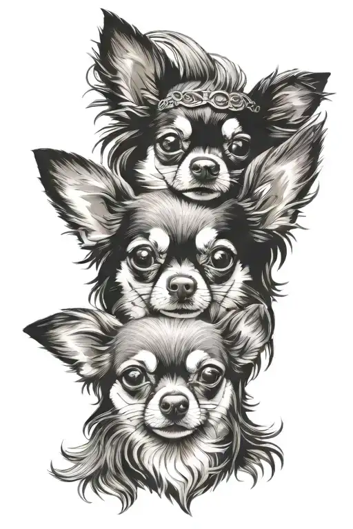 3 sets long haired chihuahua ears tattoo design idea