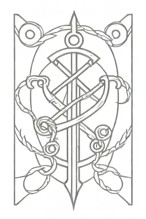 simple trident surrounded with chain links wrapped tattoo design idea