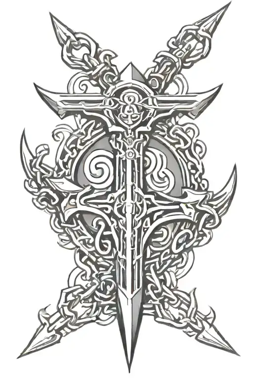 trident surrounded with chain links tattoo design idea