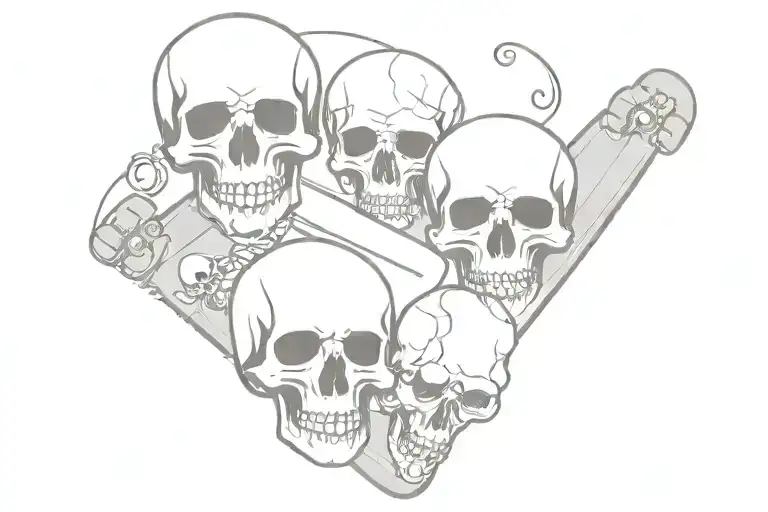 skate board and skulls tattoo design idea
