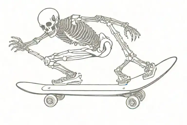 skeleton riding a skate board tattoo design idea
