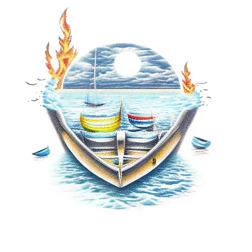 burning boats  tattoo design idea