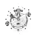 An alien DJ spinning records under a starlit sky tattoo design idea