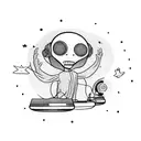 An alien DJ spinning records under a starlit sky tattoo design idea