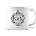 tea mug with words "KARMA" tattoo design idea