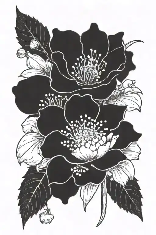 A bouquet of carnations, snowdrops, violets, primrose, rose, honeysuckle, larkspur, water Lilly, Gladiolus, poppy, chrysanthemum, narcissus, holly representing January, February, June, July, August, November and December flowers tattoo design idea