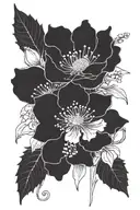 A bouquet of carnations, snowdrops, violets, primrose, rose, honeysuckle, larkspur, water Lilly, Gladiolus, poppy, chrysanthemum, narcissus, holly representing January, February, June, July, August, November and December flowers tattoo design idea