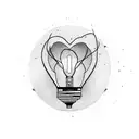 Abstract design of a heart-shaped lightbulb surrounded by family members' names tattoo design idea