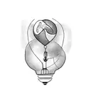Abstract design of a heart-shaped lightbulb surrounded by family members' names tattoo design idea