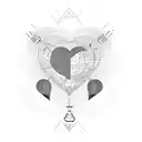 Abstract design of a heart-shaped lightbulb surrounded by family members' names tattoo design idea