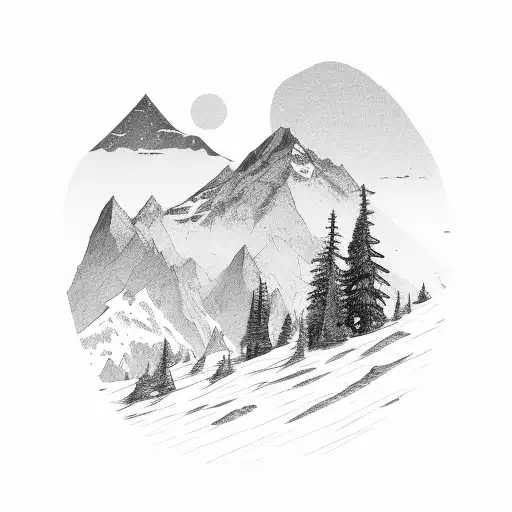 mountain path tree strength resilient journey space sun roots tattoo design idea