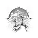 mountain path tree strength resilient journey space sun roots tattoo design idea