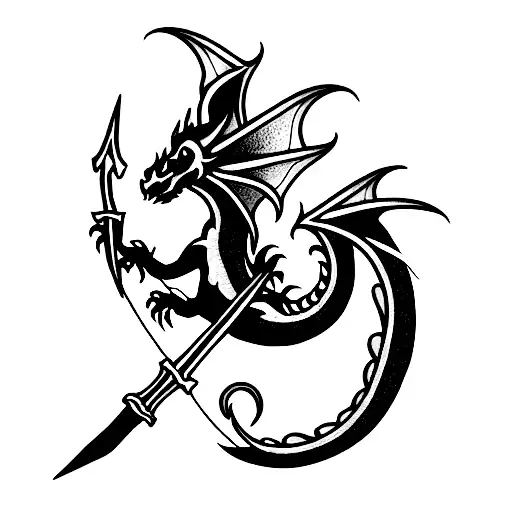 dragon wrapped around a sword tattoo design idea