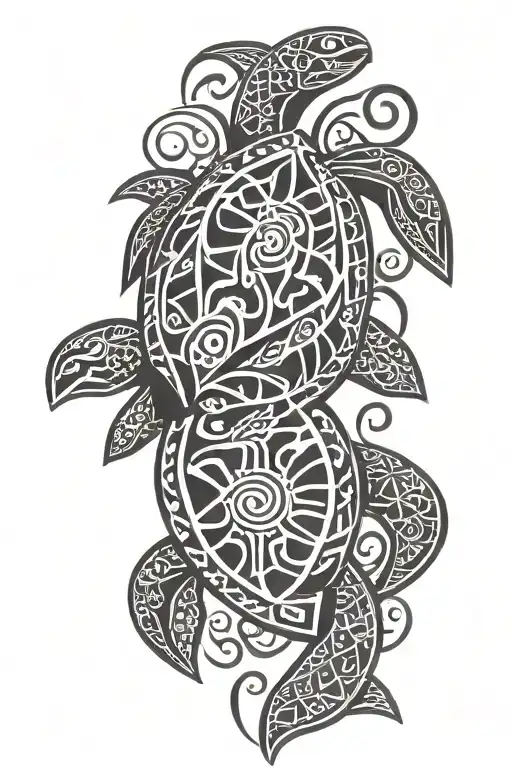Polynesian sleeve with turtle tattoo design idea