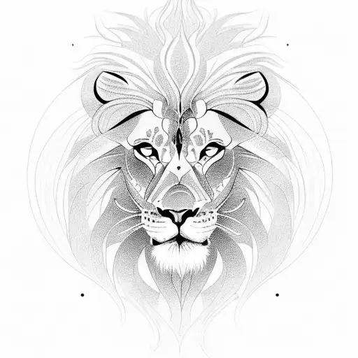 An intricate design of a lion with a determined expression representing will power tattoo design idea