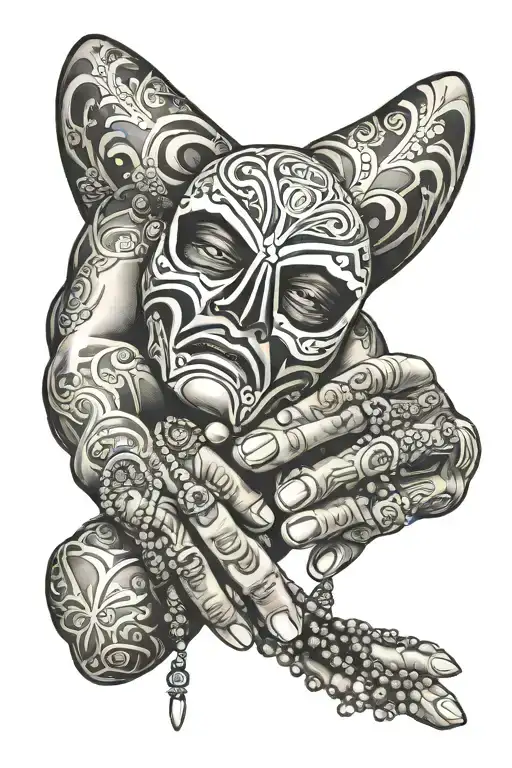 luchador prayers hands with rosary tattoo design idea