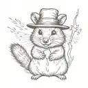 Quokka in a wizarding hat with a  wand casting a spell, minimalistic tattoo design idea