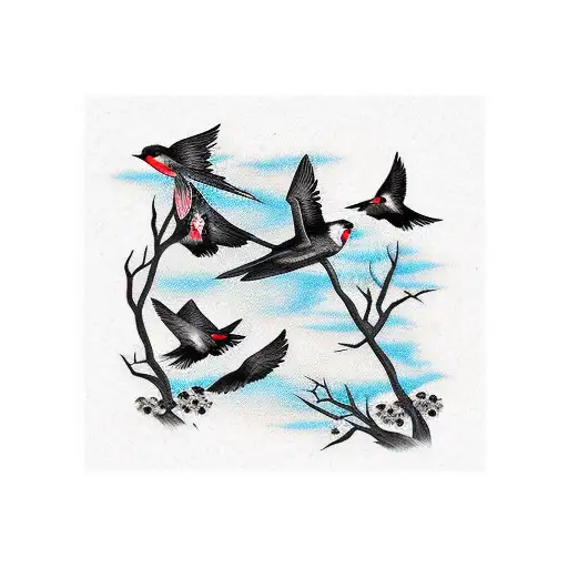 rock of ages, swallows, black roses. dark traditional gothic  tattoo design idea