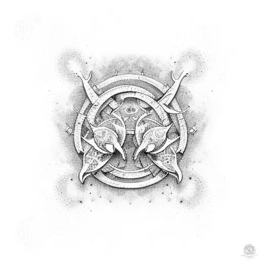 A dotwork tattoo of a school of fish forming the shape of the Arsenal logo tattoo design idea