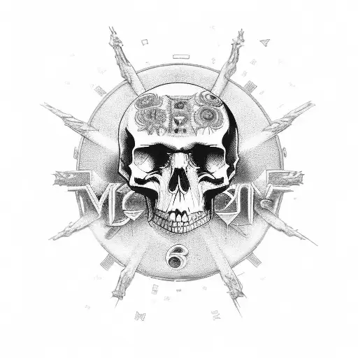 The number 644 that has skulls on the inside of the numbers. The numbers are in a vertical order with the 6 at the top tattoo design idea