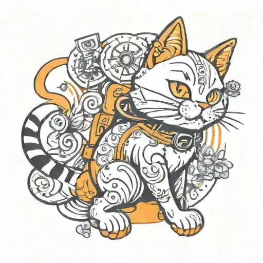 white and orange cat playing tattoo design idea