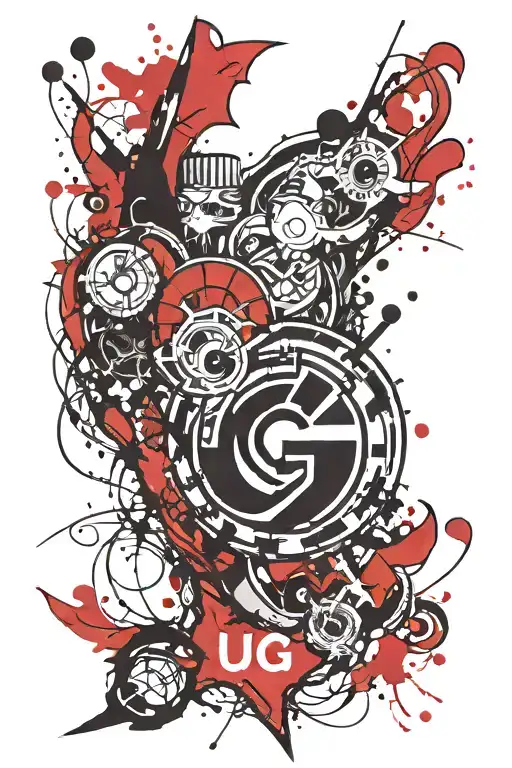 last name "UGGLA" tattooed arm sleeve tattoo design combining tattoo design idea