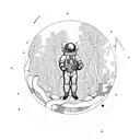 astronaut in the forest, floating in air with vines tattoo design idea