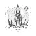 astronaut in the forest, floating in air with vines tattoo design idea